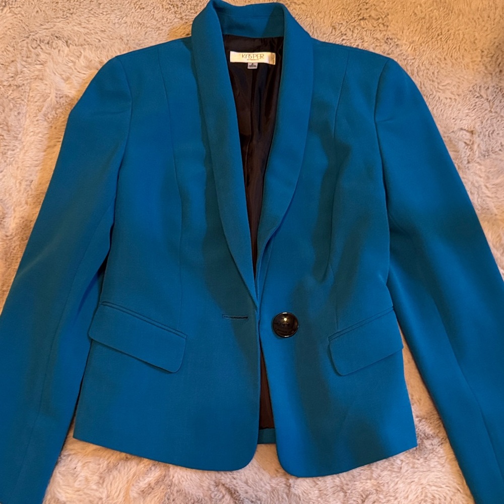 Kasper Teal Blue Single-Button Blazer